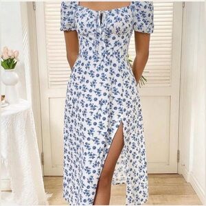 Floral Blue and White Dress